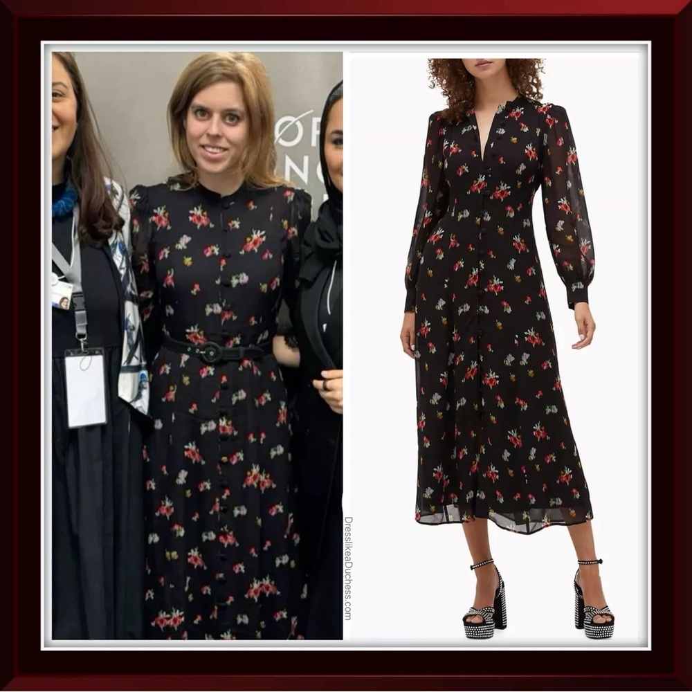 Hill House Cindra Midi Dress Black Ikat Floral Long Sleeve Excellent Size XS - Picture 9 of 10